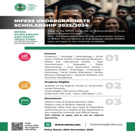 NIFESS Undergraduate Scholarship 2023/2024 for Nigerian University Students
