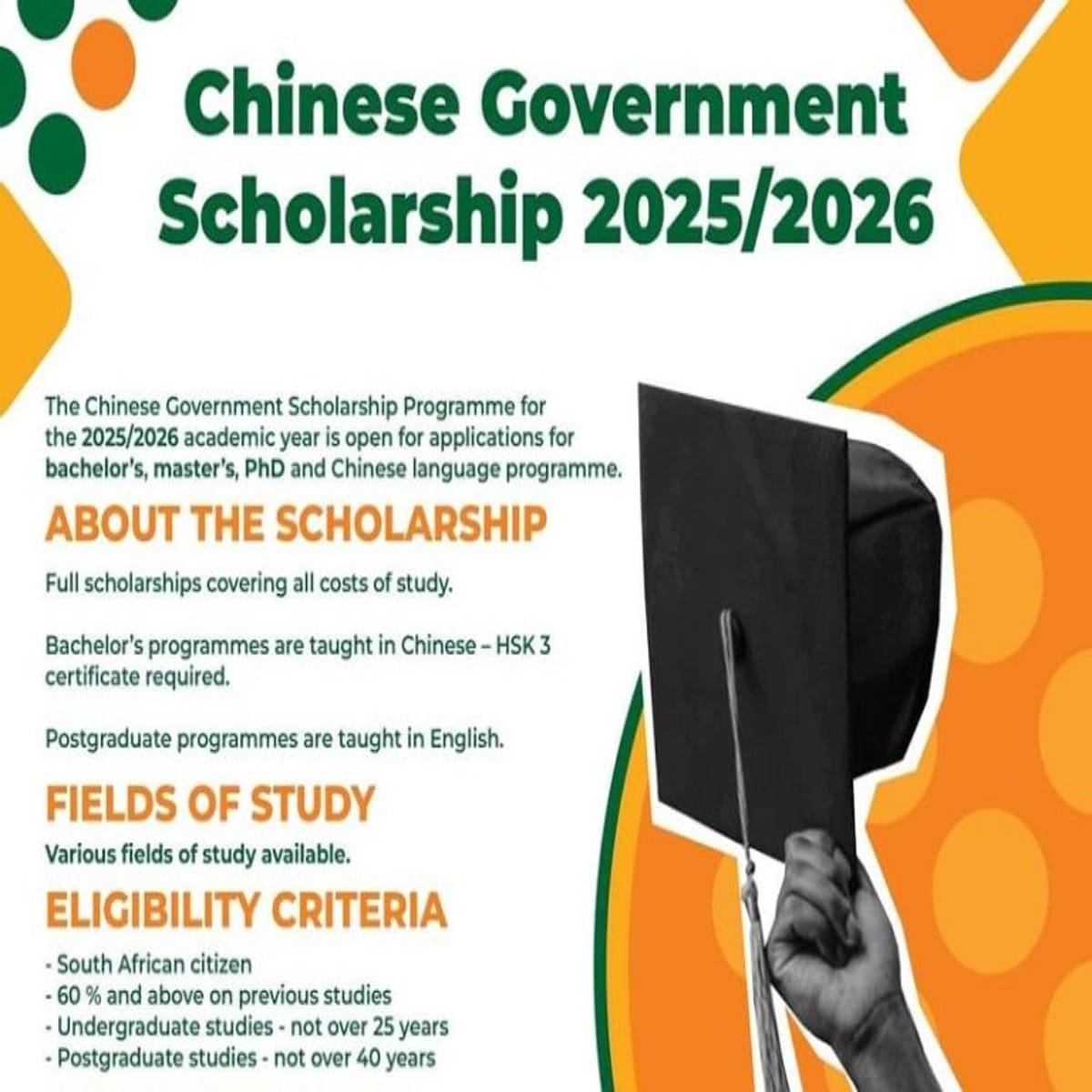 Chinese Government Scholarship 2025 for South Africans to Study in China